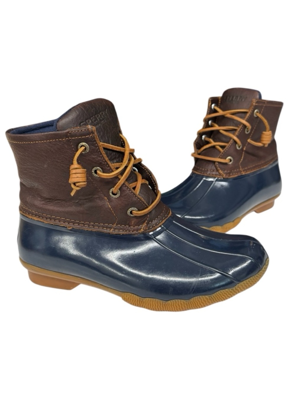 Sperry Brown Leather Navy Waterproof Saltwater Duck Boot STS91175 Boots Size 6M